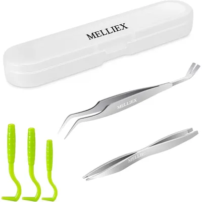Produktbild von Zeckenzange Set Edelstahl mit Zeckenhaken und Aufbewahrungsbox für Haustiere Silber