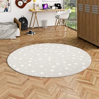 Produktbild von Kinder Spiel Teppich Sterne Grau Rund, Größe:200 cm Rund