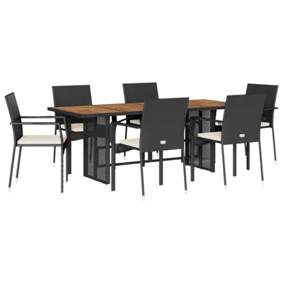 Produktbild von 7-tlg. Garten-Essgruppe mit Kissen Schwarz Poly Rattan