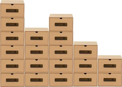 Produktbild von BigDean 20er Boxen-Set mit Sichtfenster & Schublade - Pappkarton aus Kraftpapier - Schuhbox Spielzeug-Box Aufbewahrung für Zubehör & Accessoires