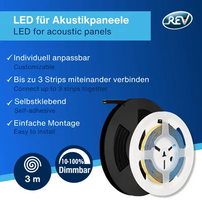 Produktbild von LED Akustikpaneel Beleuchtung 3m dimmbar zuschneidbar weiß Licht