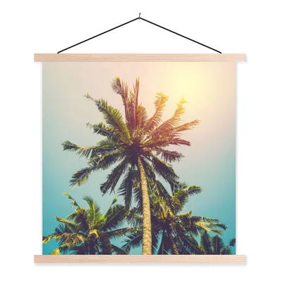 Produktbild von MuchoWow® Textilposter Palme - Sommer - Tropisch - Sonne 120x120 cm mit holzfarbenen Rahmen - Textil-Poster