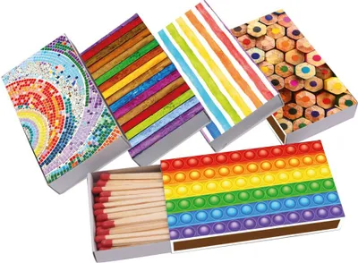 Produktbild von jameitop® 5 x 50er Packungen XL Streichholzschachteln, 10cm mit Regenbogen/Pride/Peace Design Streichhölzer Zündhölzer