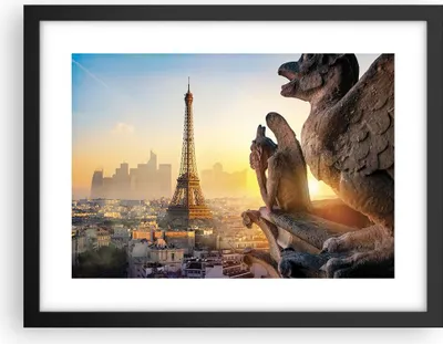 Produktbild von Gerahmtes Poster - Schwarzer Rahmen - Wasserspeier Turm Eiffel - 40x30 cm - Wand Bild - Wanddeko - Wandbilder - Kunstposter - Wandposter - Bilderrahmen - Bilder - Kunstdruck - P2BAA40x30-4633
