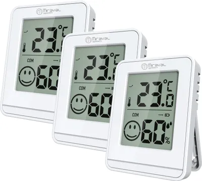 Produktbild von Miraval Raumklimastation Weiß – Digital Hygrometer & Thermometer, -10 bis 50°C, 10–99% Luftfeuchte, Magnet, Standfuß, °C/°F Anzeige