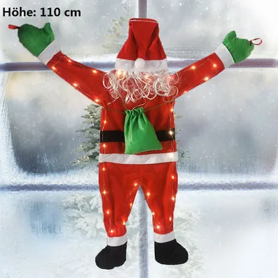 Produktbild von Outdoor LED Licht Weihnachtsmann Nachbildungation Weihnachtsmann Klettern Fenster Tür Requisiten Neujahr Aufhänger Nachbildung Weihnachten Spielzeug,110cm, warmweiße Lichter, 80% polyester