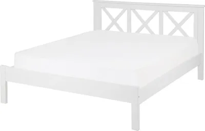 Zdjęcie produktu dla BELIANI Łóżko ze stelażem białe drewniana rama ozdobne wezgłowie 140 x 200 cm rustykalny design
