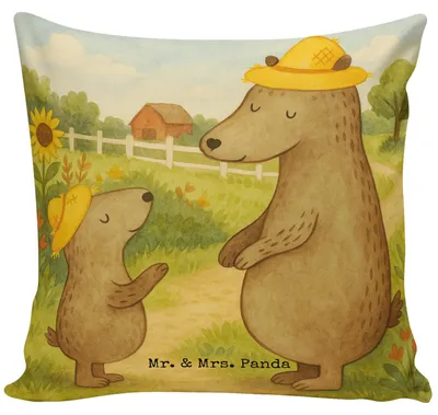 Produktbild von Mr. & Mrs. Panda Kopfkissen 40x40 Bären mit Hut Design - Weiß - Geschenk, kuschelkissen, Dad, Deko Kissen, Vatertag, für sofa, Family, Dekokissen, Papa, Muttertag