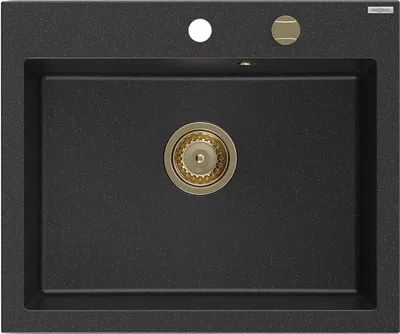 Produktbild von Mexen Elix Granitspüle 1-beckig 600 x 500 mm, schwarz/silber Metallic, Siphon gold - 6525601005-73-G