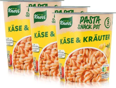 Produktbild von Knorr Pasta Snack Pot Käse & Kräuter 59g - In 5 Minuten fertig (3er Pack)