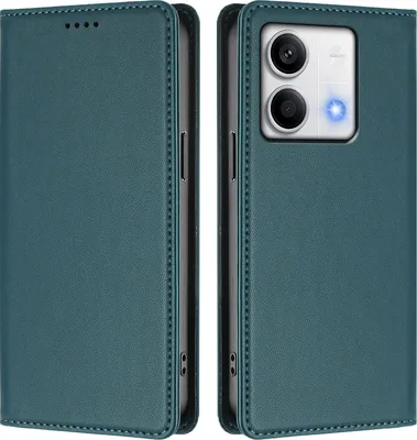 Image de Étui en cuir pour Xiaomi Redmi Note 13 5G, étui à rabat magnétique en cuirPolyuréthaneavec support, vert