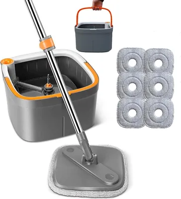 Produktbild von Bodenwischer Wischset mit Eimer und 6 Mikrofasermopp-Pads – Selbstauswringend und 360 Grad drehbar