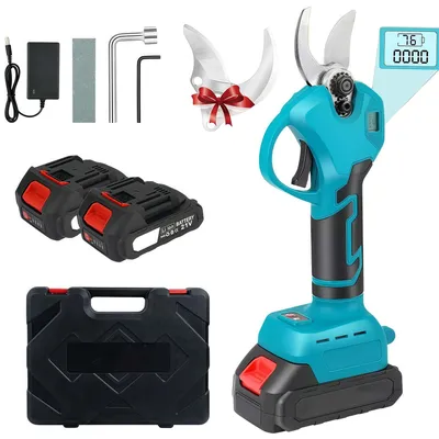 Produktbild von Akku-Gartenschere, Elektrische Gartenschere, 0-40 mm Schnurlose Astschere mit 2 Akku & LCD Anzeige, Elektrogartenscheren zum Baumschneiden, Blau