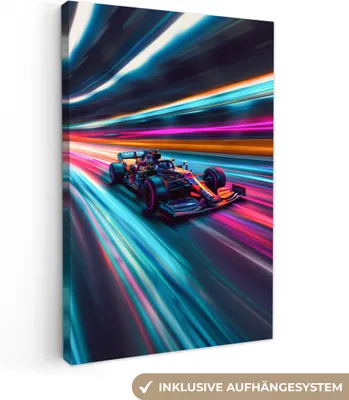 Produktbild von MuchoWow® - Leinwandbilder - Formel 1 - Auto - Rennsport - Jungen - Farbenfroh, Wandbild, Wanddeko Bilder Wohnzimmer, 60x90 cm