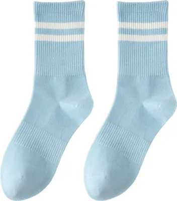 Produktbild von 1 Paar Damensocken, mittelhoher Schaft, geruchsneutral, gestreift, Kontrastfarbe, hohe Elastizität, rutschfest, atmungsaktiv, weich, schweißabsorbierend, einlaufsicher, Sport-Baumwollsocken
