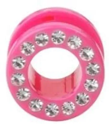 Produktbild von Ohr Flesh Acryl Tunnel Piercing Screw On Pink Mit Kristalle - 14mm