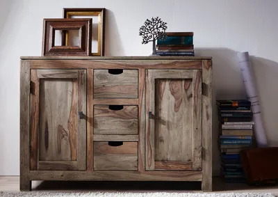Produktbild von MASSIVMOEBEL24 Sideboard Sheesham 120x45x85  grau geölt NATURE GREY #83