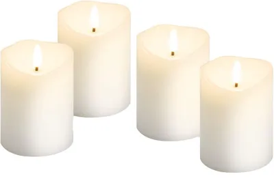LED-Echtwachskerzen 4er-Set, weiß, 7,5 cm, mit Timer