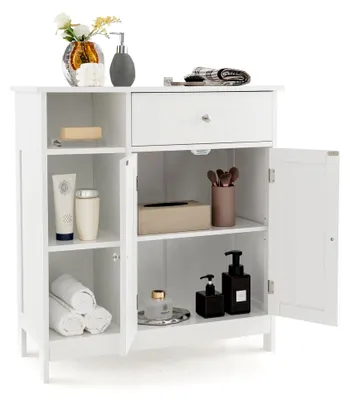 Produktbild von Badezimmerschrank, 75 x 30 x 80 cm, Beistellschrank mit Schublade, Türen und verstellbarem Regal, Badschrank für Badezimmer, Wohnzimmer, Schlafzimmer und Küche (Weiß)