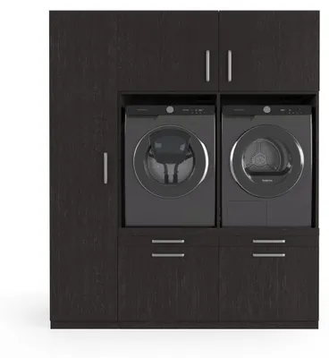 Produktbild von Wasophoogte® Waschmaschinen schrank Lyon - waschmaschinen untergestell - waschmaschinen podest - 700(T)*1780(B)*2110(H) mm - Schwarz