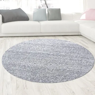 Produktbild von Moderner Hochflor Teppich in Silbergrau – stilvolles Design und weiche Struktur Größe - 120 cm Rund