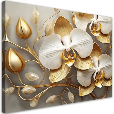 Produktbild von Leinwandbild Glamourorchidee in Gold 90x60 Feeby Gold bild für die wand bereit zum aufhängen