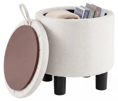 Produktbild von Runder Leinen-Ottomane mit Stauraum, Beige, Ø 38 cm