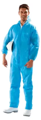 Produktbild von Sir Safety Schutzanzug Polifilm Einweg Polypropylen atmungsaktiv mit Kapuze 50 Stück, L, BLAU