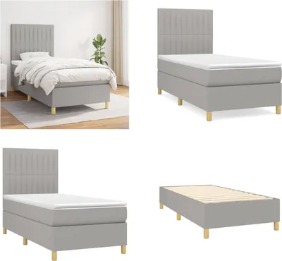 Imagen del producto de vidaXL Base de cama con somier y colchón, gris claro, 90x200 cm, tapizado en tela - Base de cama con somier - Bases de cama con somier - Cama - Muebles de dormitorio