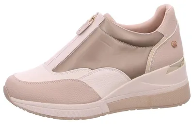 Produktbild von PETA-er veganer Sneaker in Beige mit 6 cm Keilabsatz und Reißverschluss