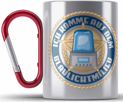 Produktbild von Trendation - Polizist Geschenk Edelstahl Tasse Karabiner mit Spruch Geschenke Polizei Männer Lustig Blaulichtmilieu (Rot)
