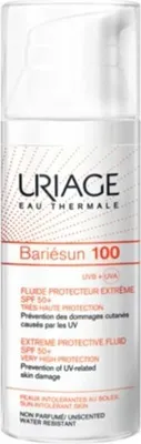 A product shot of a bottle of Uriage Bariésun 100 Extreme Protective Fluid.