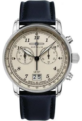 Produktbild von ZEPPELIN 8684-1 Chronograph Uhr Herrenuhr Lederarmband Chrono Datum blau
