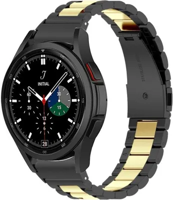 Produktbild von Strap-it Gliederarmband - Kompatibel mit Samsung Galaxy Watch 4 Classic Armband 46mm Ersatzarmband Edelstahl - Faltschließe - Hochwertiges Material - für Samsung Galaxy Armband Schwarz