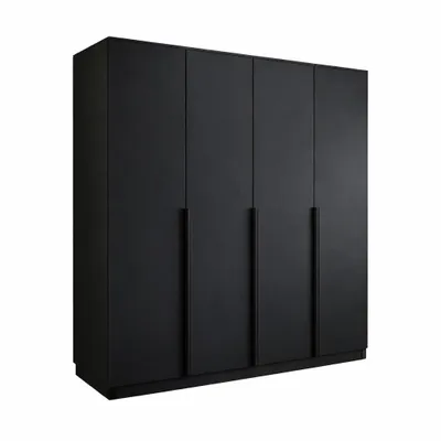 Produktbild von Kleiderschrank LIZA 197 x 215 x 58,1, 3-türig, schwarz mit schwarzen Griffen, Kleiderstange und großzügigem Stauraum