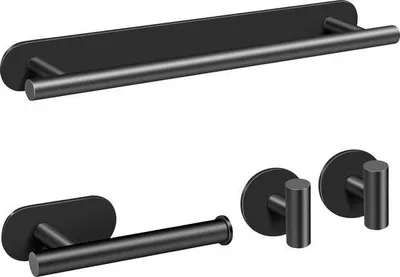 Immagine prodotto di Accessori da bagno neri, set da 4 pezzi, acciaio inossidabile, autoadesivi