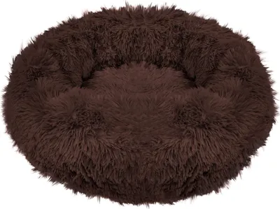 Produktbild von Hundebett Liegeplatz, Ø 100 cm Braun Rund Langhaar Schlafplatz Komfortabel, Kuschelig  Anti-Rutsch-Unterseite