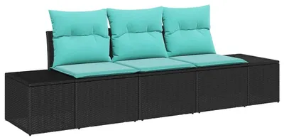 Image de Ensemble de 3 assises de jardin vidaXL, en résine tressée noire et turquoise