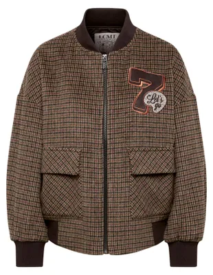Produktbild von Karierte Blousonjacke für Damen Braun Größe 36 Rundhals mit Rippbündchen wärmend