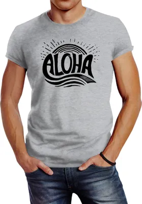 Produktbild von Herren T-Shirt Aloha Wellen Surfing Sommer Slim Fit Neverless® grau L