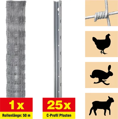 Produktbild von Weidezaun 50 m Set Taurus leicht - Höhe: 120 cm, inkl. 25 Pfosten, Horizontaldrähte: 10