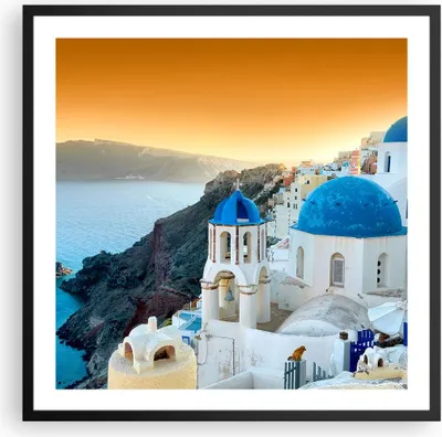 Produktbild von Gerahmtes Poster - Schwarzer Rahmen - Santorini Griechenland Urlaub Insel - 60x60 cm - Wand Bild - Wanddeko - Wandbilder - Wandposter - Bilderrahmen - Bilder - Kunstdruck - Wandbild - P2BAC60x60-2529