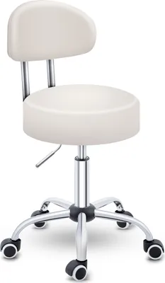 Produktbild von TRESKO Rollhocker Beige mit Lehne Arbeitshocker Hocker Drehhocker Kosmetikhocker Praxishocker