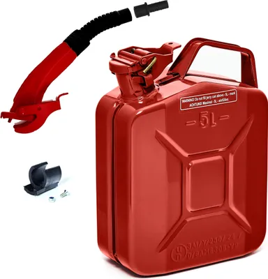Produktbild von BW® Kraftstoffkanister Metall Benzinkanister 5 Liter mit Ausgießer - Rot RAL 3000 - UN-Zulassung - Hergestellt in Europa