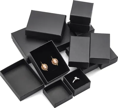 Image de 12 boîtes à bijoux noires - pour boucles d'oreilles, colliers, bracelets et bagues