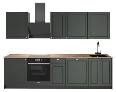 Produktbild von Küchenzeile Vicco Fame-Line Grün-Gold Landhaus/Anthrazit 280 cm, AP Eiche, Model 64166