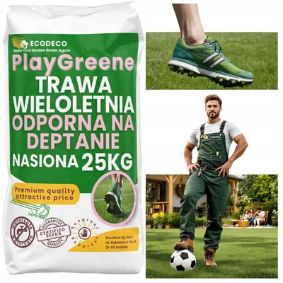 Zdjęcie produktu dla ECODECO Nasiona trawy do boisk sportowych i placów zabaw – nasiona trawy o szybkim kiełkowaniu – nasiona trawy do dosiewania wiosną, odporne na deptanie – trawa na boiska sportowe i place zabaw, 25 kg