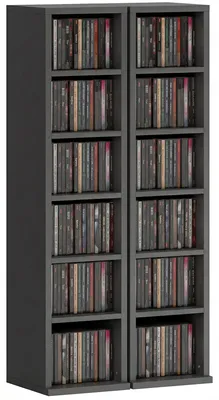 Produktbild von 2er-Set S?ulenregale, CD-/DVD-Aufbewahrungsschrank, 12 F?cher, 21 x 22,5 x 88,5 cm, Kapazit?t fš¹r 204 CDs, schwarz