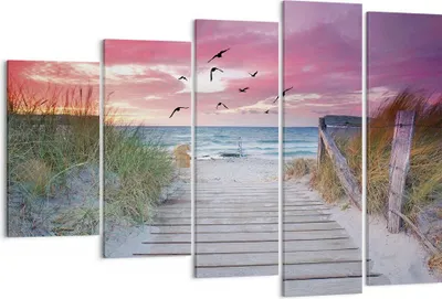 Produktbild von Bild auf Leinwand - Leinwandbild - 5 Teile - Strand Sand Vögel - 150x100cm - Wand Bild - Wanddeko - Wandbilder - Leinwanddruck - Bilder - Wanddekoration - Leinwand bilder - Wandbild - EG150x100-4994