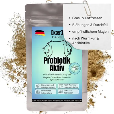 Produktbild von kaer basic Probiotik Aktiv – Natürliches Pulver zum Aufbau der Darmflora. Ideal nach Antibiotika, bei Blähungen oder Kotfressen: 200g Produktgröße: 200g